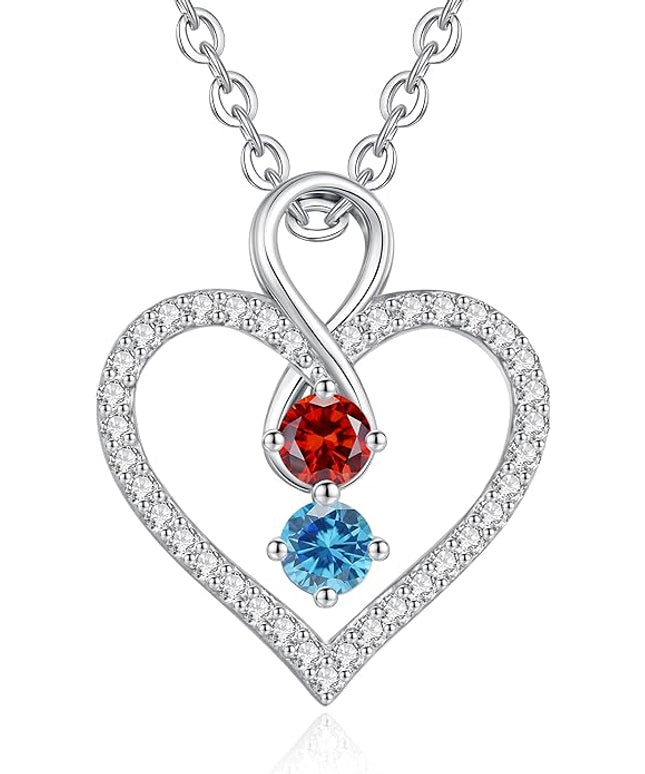 LOUISA SECRET Infinity Double Birthstone Necklace, 925 Sterling Silver Tiny Pendant Heart Necklace for Women Wife Her, Best Jewelry Gift Heart Jewelry Meaningful Gift for Valentine's Day, Christmas, Birthday Anniversary
