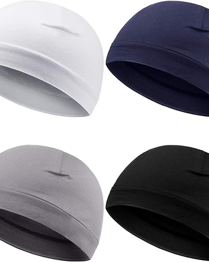 Syhood 4 Pcs Cotton Skull Caps for Men Women Breathable Beanie Thin Sleep Hat Night Running Cap Helmet Liner for Cycling Gym