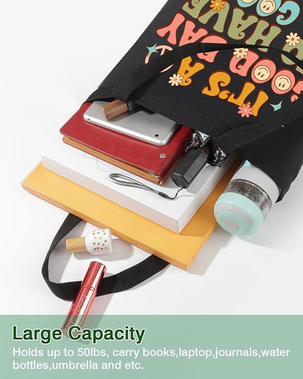 AUSVKAI Canvas Tote Bag Aesthetic for Women, Cute Cloth Cotton Bags for College Shopping Beach Grocery and Trendy Gifts