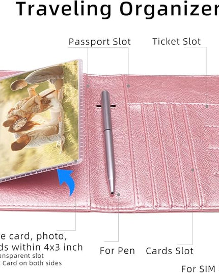 WALNEW Passport Holder for Travel, RFID Passport Cover Wallet for Women Men, PU Leather Passport Book Card Holder Case with Pen (Upgraded, Upgraded-Rosegold)