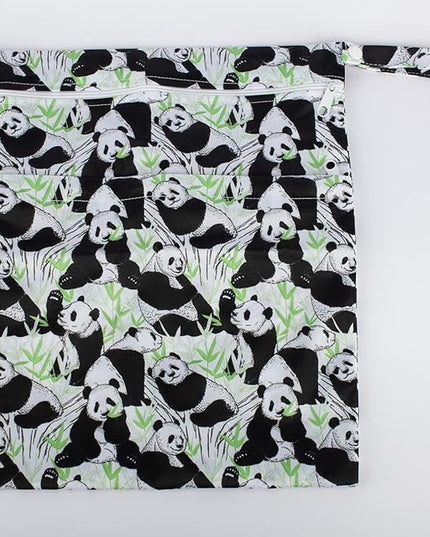 Wet Dry Bag Reusable Washable With Two Zippered Pockets (Pandas)