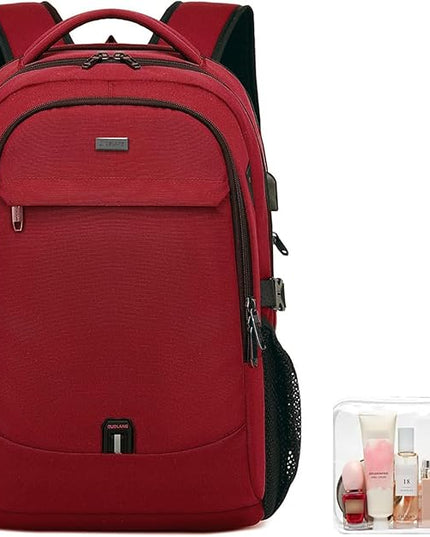 DUSLANG 17 Inch Laptop Backpack for Travel Water Resistant College Backpack for Women Laptop Bag with USB Charging Port and Clear Toiletry Bag, Red A