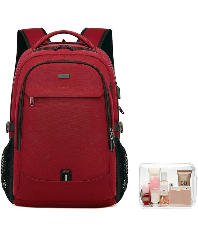 DUSLANG 17 Inch Laptop Backpack for Travel Water Resistant College Backpack for Women Laptop Bag with USB Charging Port and Clear Toiletry Bag, Red A