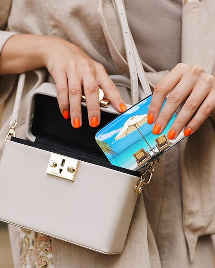 Atufsuat Credit Card Holder, Mini Aluminum Card Wallet RFID Blocking Slim Metal Hard Card Case for Women Men, Sea
