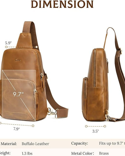 S-ZONE Sling Bag for Men Women RFID Blocking Genuine Leather Crossbody Shoulder Bag Backpack Hiking Daypack Travel