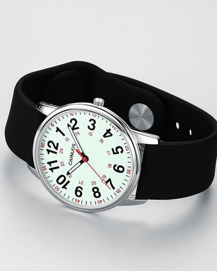 Nurse Watch for Medical Professionals, Students Women Men - Military Time Luminouse Easy Read Dial, 24 Hour with Second Hand, Colorful Silicone Band