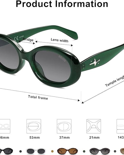 SOJOS Small Retro Oval Polarized Sunglasses for Women Men 90s Vintage UV400 Protection Tiny Sun Glasses SJ2286