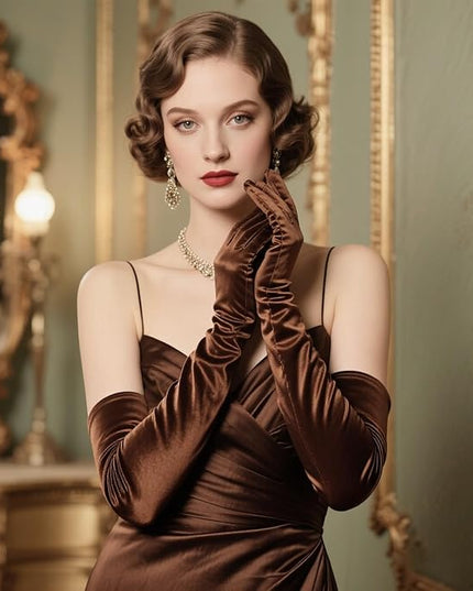 THARAHT Women Long Gloves with Satin Elbow Length for 1920s Opera Tea Party Costumes Bridal Evening Dress
