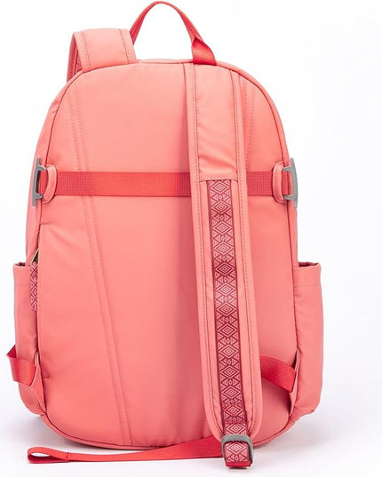 INUK Geometric Stripe Laptop Backpack, 13 Inch Water Resistant Backpack for College & Work, Recycled Travel Daypack Made from 24 Plastic Bottles, with Hidden Pocket & Luggage Strap, Deep Magenta