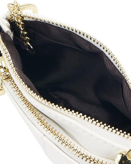 ZOOEASS Women PU Leather Zip Mini Coin Purse With Key Ring Triple Zipper Card Holder Wallet (White)