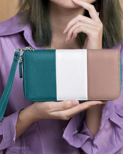 Moflycom Womens Wallet RFID Blocking Genuine Leather Multi Credit Card Large Capacity Zip Around Clutch Travel Purse Wristlet