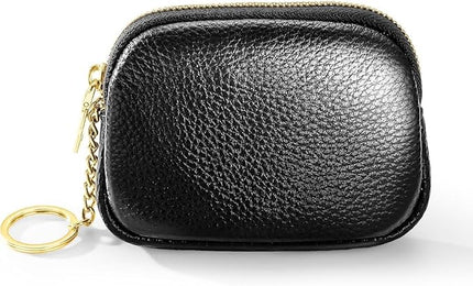 ZYLOXAR Genuine Leather Wallet Small Change Purse Keychain Mini Zipper Coin Pouch for Women (Black)