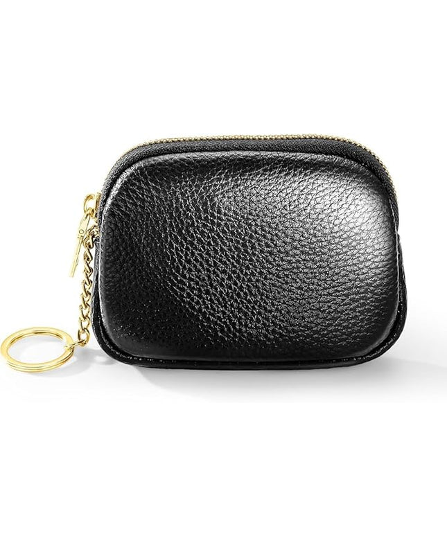 ZYLOXAR Genuine Leather Wallet Small Change Purse Keychain Mini Zipper Coin Pouch for Women (Black)