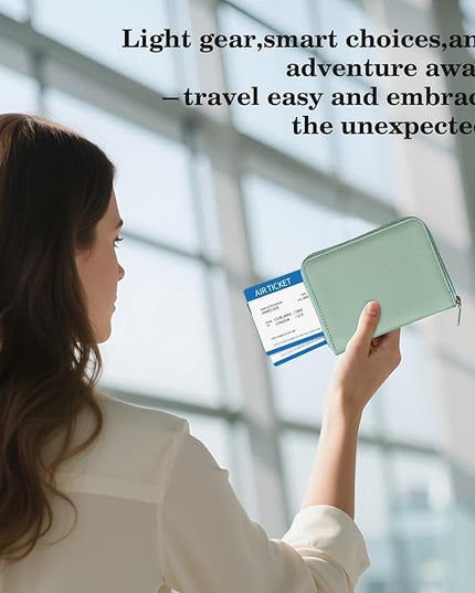CoBak Passport Holder Cover with Safe Zipper Closure, Premium Passport Wallet for Travel, RFID Blocking Card Case, Waterproof Travel Accessories for Women, Agave Green