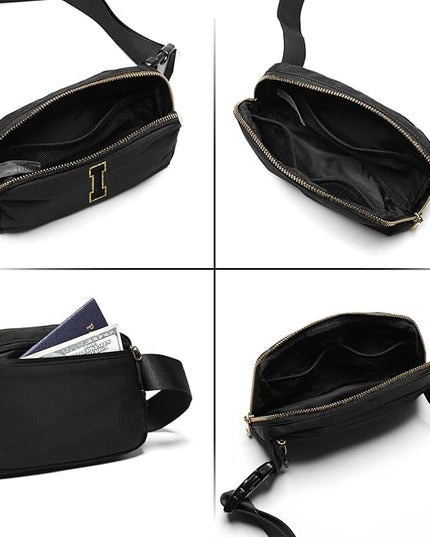 Gitus Belt Bag Fanny Pack Crossbody Bags with Initial Letter Patch Gifts for Wife Older Women Mother Coworker Bridesmaid Anniversary Travel Gifts Beach Gifts (Black-I)