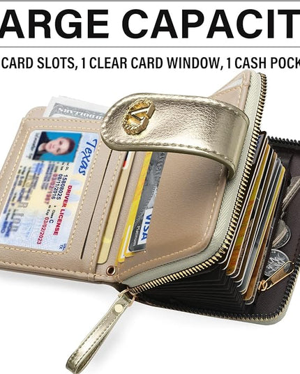 Multi-Purpose Wallet High Capacity Card Holder Zipper Coin Purse with Wristlet Bracelet Keychain Silicone Beaded Bangle Key Ring