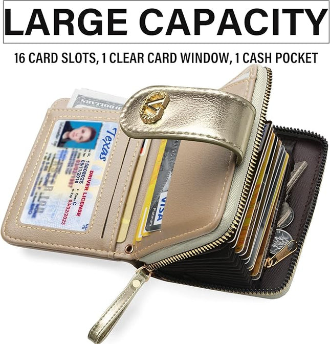 Multi-Purpose Wallet High Capacity Card Holder Zipper Coin Purse with Wristlet Bracelet Keychain Silicone Beaded Bangle Key Ring