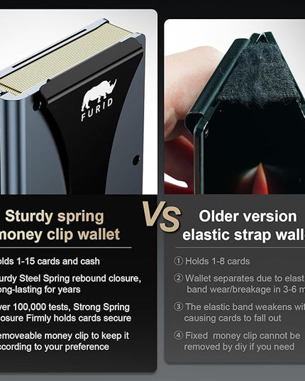 furid Slim Card Wallet for Men: Minimalist Metal Wallet with Money Clip - RFID Front Pocket Credit Card Holder for Work Business Travel - Gift for Father Husband Male Friend