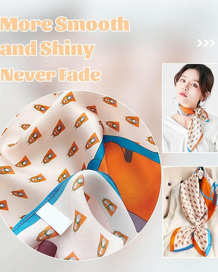 kcctoo 27.5" Mulberry Silk Feeling Head Scarf Women's Fashion Square Neck Satin Scarfs for Bag Hair Scarves Gift