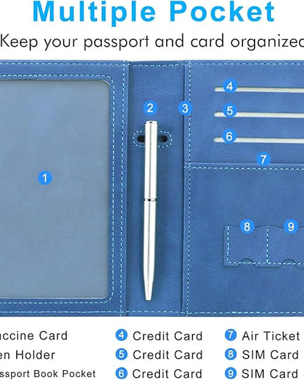 ACdream Passport and Vaccine Card Holder Combo, Cover Case with CDC Vaccination Card Slot, Leather Travel Documents Organizer Protector, with RFID Blocking, for Women and Men, C - Light Blue,