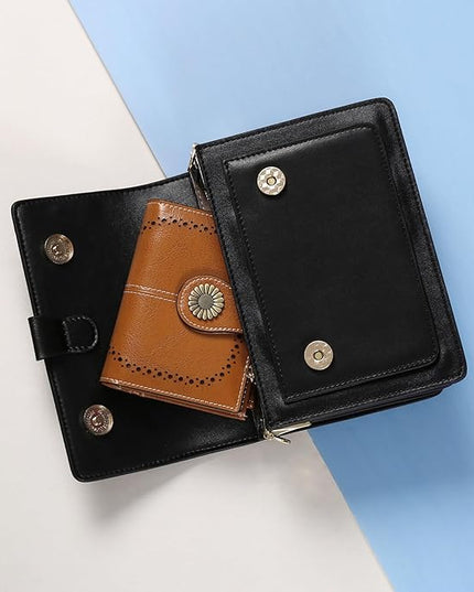 SENDEFN Small Womens Wallet Leather Bifold Card Holder RFID Blocking with Zipper Coin Pocket