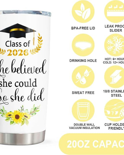 Graduation Gifts Tumbler 20oz, 2025 Graduation Gifts Mug, College/High School/Middle School Grad Gift for Graduates Women/Female 2025, Graduate Present Cup