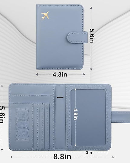 GOAUS Passport Holder for Travel with AirTag Slot Cards Cash Pocket, Faux Leather Travle Wallet Gifts for Women Men RFID Blocking Book Case Blue, AirTag Not Included