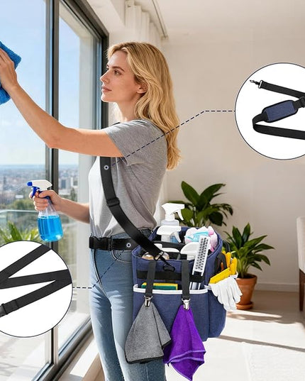 Ytonet Wearable Cleaning Caddy Bag, Large Cleaning Supplies Organizer with 4 Foldable Dividers, Kitchen Caddy Organizer with Handle & Adjustable Shoulder Straps for Cleaners & Housekeeper, Blue