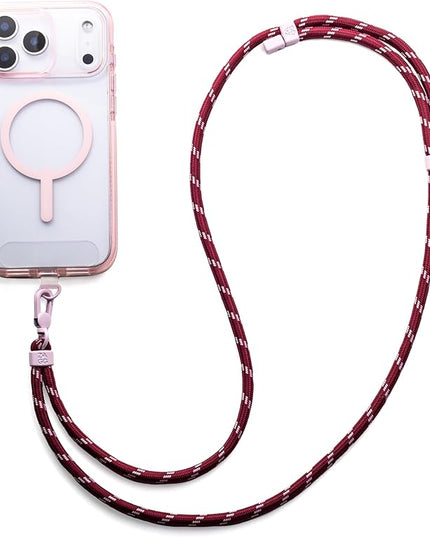 ZAGG Crossbody Lanyard for Phone Cases with Lanyard Attach Points – Adjustable Durable Nylon Strap with Tear-Proof Tab – Comfortable Hands-Free Carry, Black Cherry Red