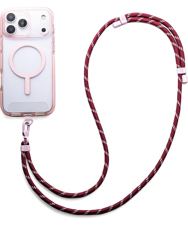 ZAGG Crossbody Lanyard for Phone Cases with Lanyard Attach Points – Adjustable Durable Nylon Strap with Tear-Proof Tab – Comfortable Hands-Free Carry, Black Cherry Red
