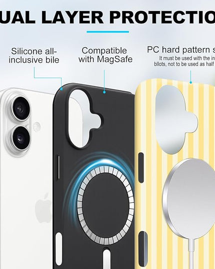 Magnetic for iPhone 17 Case Cute Stripes Phone Case, Shockproof Slim TPU and Hard PC Protective Phone Cover Compatible with MagSafe Designed for Women Girls, Pink and White