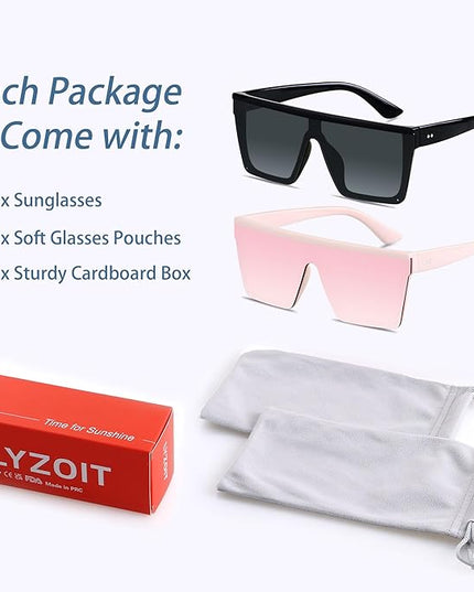 LYZOIT Square Oversized Sunglasses for Women Men Big Flat Top Fashion Shield Large UV Protection Rimless Shades