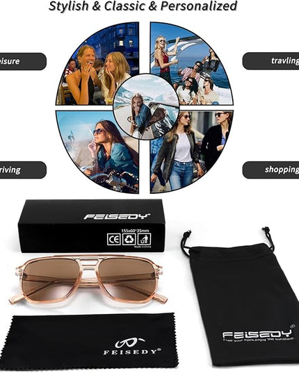 FEISEDY Retro Square Aviator Sunglasses Women Men 70s Vintage Trendy Plastic Frame Sun Glasses B2835
