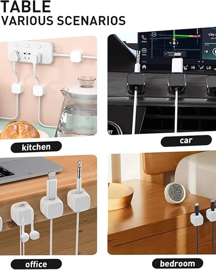 12 Pack Cable Clips, Cord Organizer, Cord Holder for Nightstand, Magnetic Cord Organizer, Strong Adhesive Charging Cable Keeper, Clip Holder