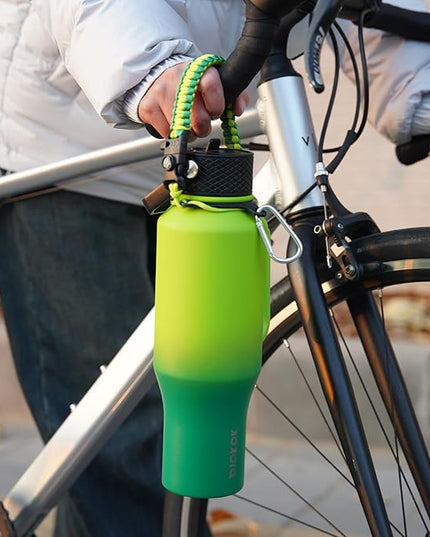 BJPKPK Insulated Water Bottles with Straw Lid, 40oz Metal Water Bottle with 2 lids & Paracord Strap, Double Wall Stainless Steel Tumbler with Handle, Reusable Cups, Mugs, Thermo, Bamboo Grove