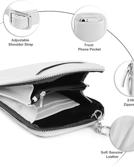 befen Genuine Leather Crossbody Cell Phone Purse for Women, Small Zip Around RFID Blocking Crossbody Wallet Bags