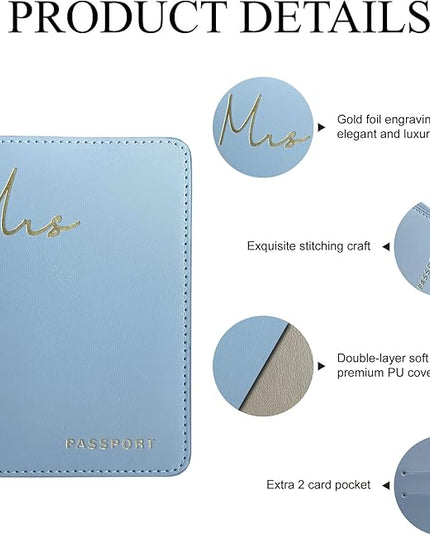 Mr&Mrs Gifts Matching Passport Covers for Mr and Mrs, Husband and Wife Gits - Engagement Gifts for Couples, Honeymoon Travel Essentials Gift for Newlyweds(MM Light Blue)
