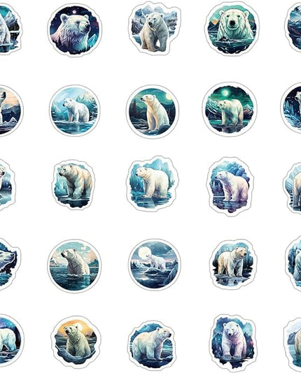 Lovely Polar Bear Vinyl Stickers, 50 PCS Waterproof Polar Bear Animal Decals for Laptops, Scrapbooking, Journals, Water Bottles, Phones, Notebooks & DIY Decor