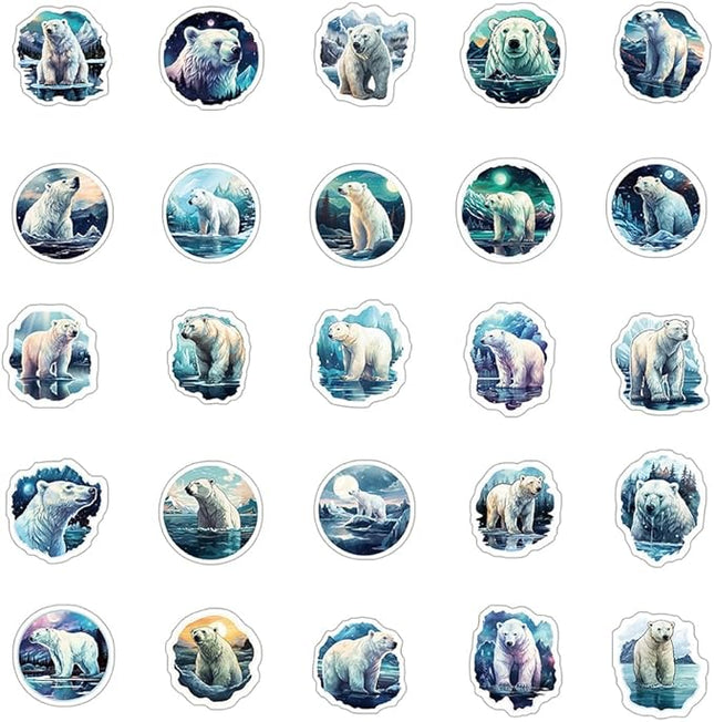 Lovely Polar Bear Vinyl Stickers, 50 PCS Waterproof Polar Bear Animal Decals for Laptops, Scrapbooking, Journals, Water Bottles, Phones, Notebooks & DIY Decor