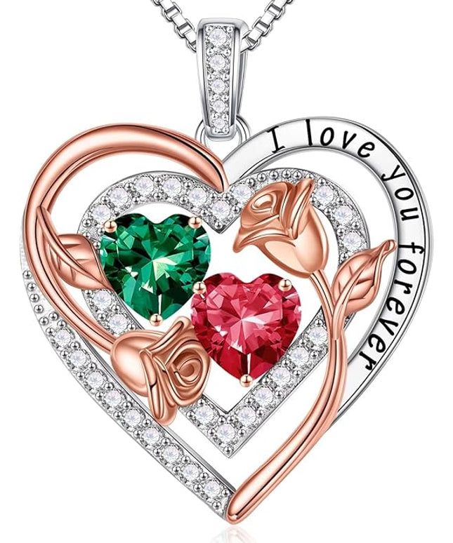 Iefil Christmas Gifts for Women - Sterling Silver Birthstone Necklace Anniversary Birthday Gifts for Her Wife Mom Daughter