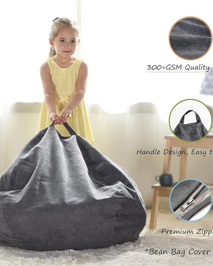 YuppieLife Stuffed Animals Bean Bag Chair Cover Candy-Colored Bean Bag（Just Cover, No Filling）/Large Stuff 'n Sit Organization/Toy Storage Bag/Kids Toys Organizer（27'',Dark Grey）