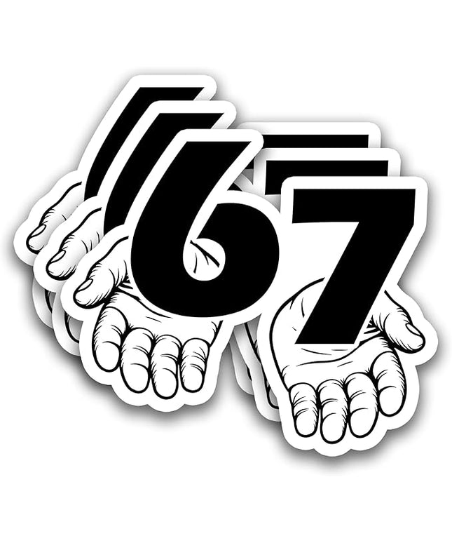 (3Pcs) Funny Six Seven 67 Meme Stickers Gen Alpha Slang 6 7 Hands Vinyl Decals Waterproof Sticker for Water Bottle, Laptop, Tumbler, Phone Case, Scrapbooking, 3" x 2.5"