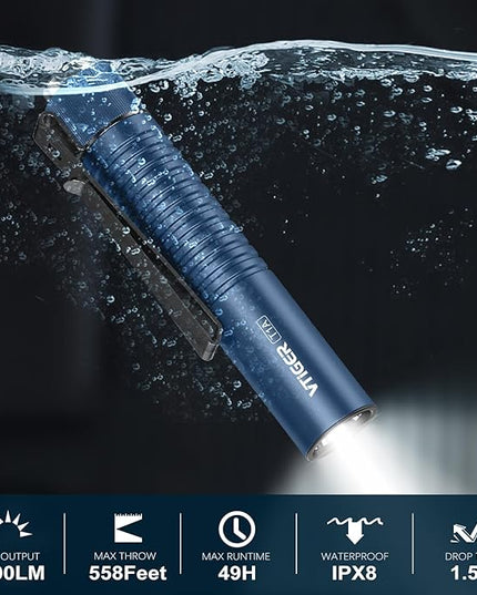 VTIGER T1A Mini Pocket EDC Flashlight with Clip,1300 Lumen Compact AA Rechargeable LED Little Flashlights, Super Bright Tail Switch Small Flash Light with Magnet for Camping,Hiking,Outdoor,Emergency