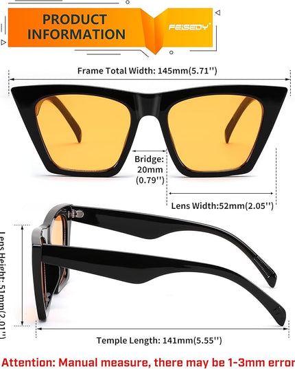 FEISEDY Vintage Square Cat Eye Sunglasses Women Trendy Cateye Sunglasses B2473
