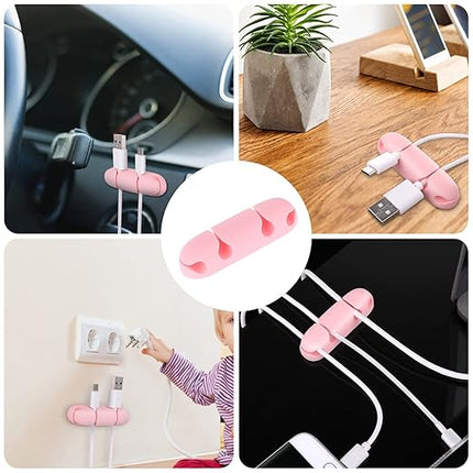 Cable Clips 3PCS Cord Wire Organizer Cable Management Holders 4 Hole Silicone Cable Harness USB Charging Accessory Cable Holder for Office and Home Desk (Pink)