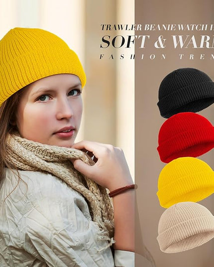 SATINIOR 4 Pieces Trawler Beanie Watch Hat Roll up Edge Skullcap Fisherman Beanie Unisex