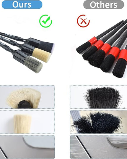 3pcs Car Detailing Brush Set-1pcs Boars Hair Car Detailing Brushes,1pcs Ultra Soft No Scratch Detailing Brush for Air Vent,Leather Seat 1pcs Detail Brushes car Detailing for Interior Exterior