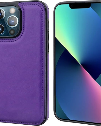 ONETOP Compatible with iPhone 13 Pro Max Wallet Case with Card Holder,PU Leather Kickstand Card Slots Case, Double Magnetic Clasp and Durable Shockproof Cover 6.7 Inch(Purple)