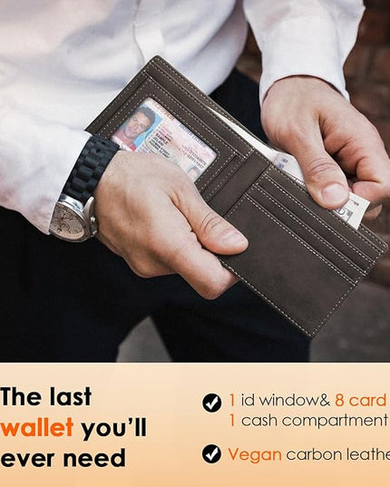 RUNBOX Wallet for Men Slim Leather Bifold RFID Blocking Minimalist Front Pocket Design with Gift Box