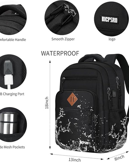 Black Backpack for Men, School Backpack for Boys Teens, 15.6 Inch Laptop backpack with USB Charger for College High Middle School Work Business Book Bag, boys backpack, Bookbag